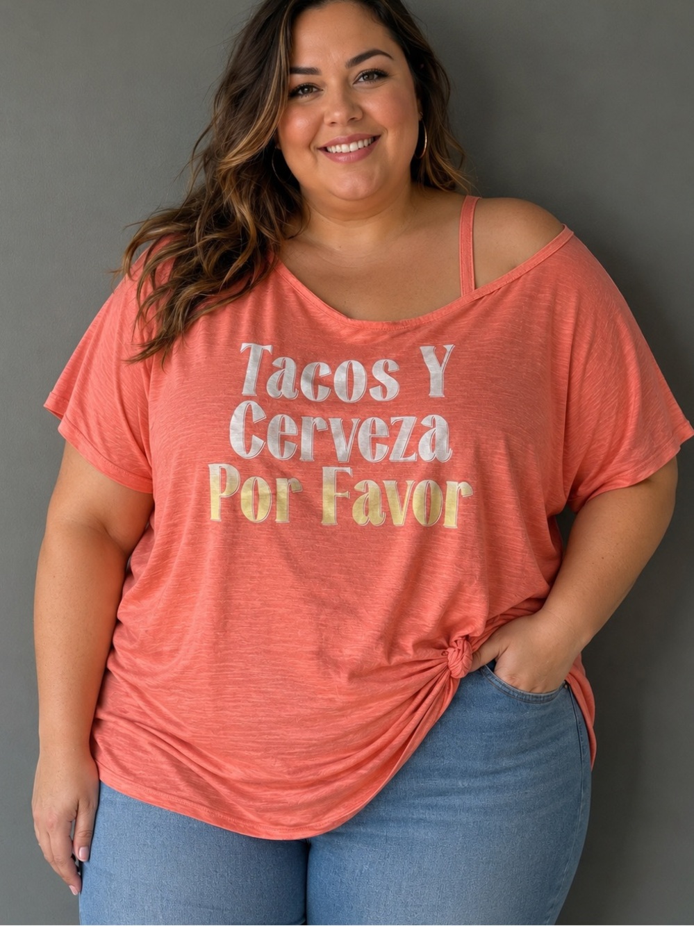 Torrid Coral “Tacos Y Cerveza Por Favor” Graphic Knot Front Tee Size 5 (5X)
